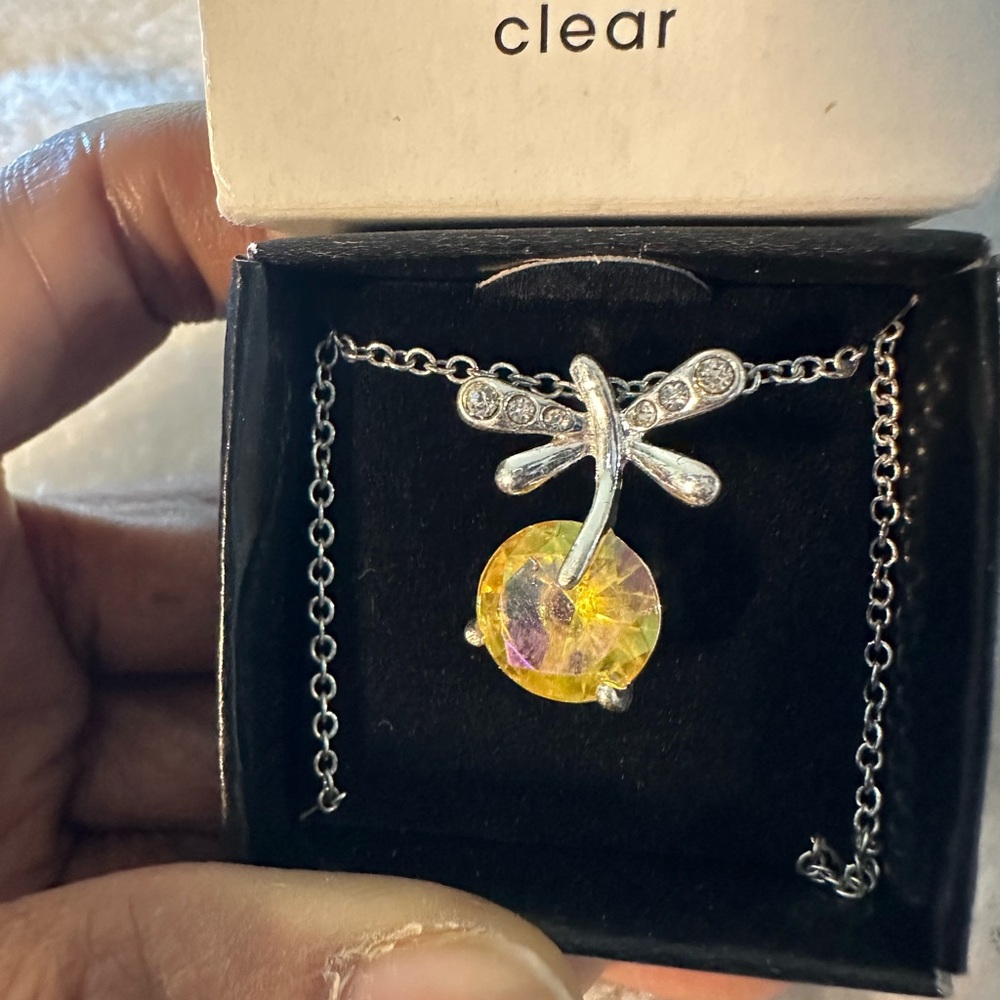 Avon Dragonfly Dance Necklace- clear-VINTAGE